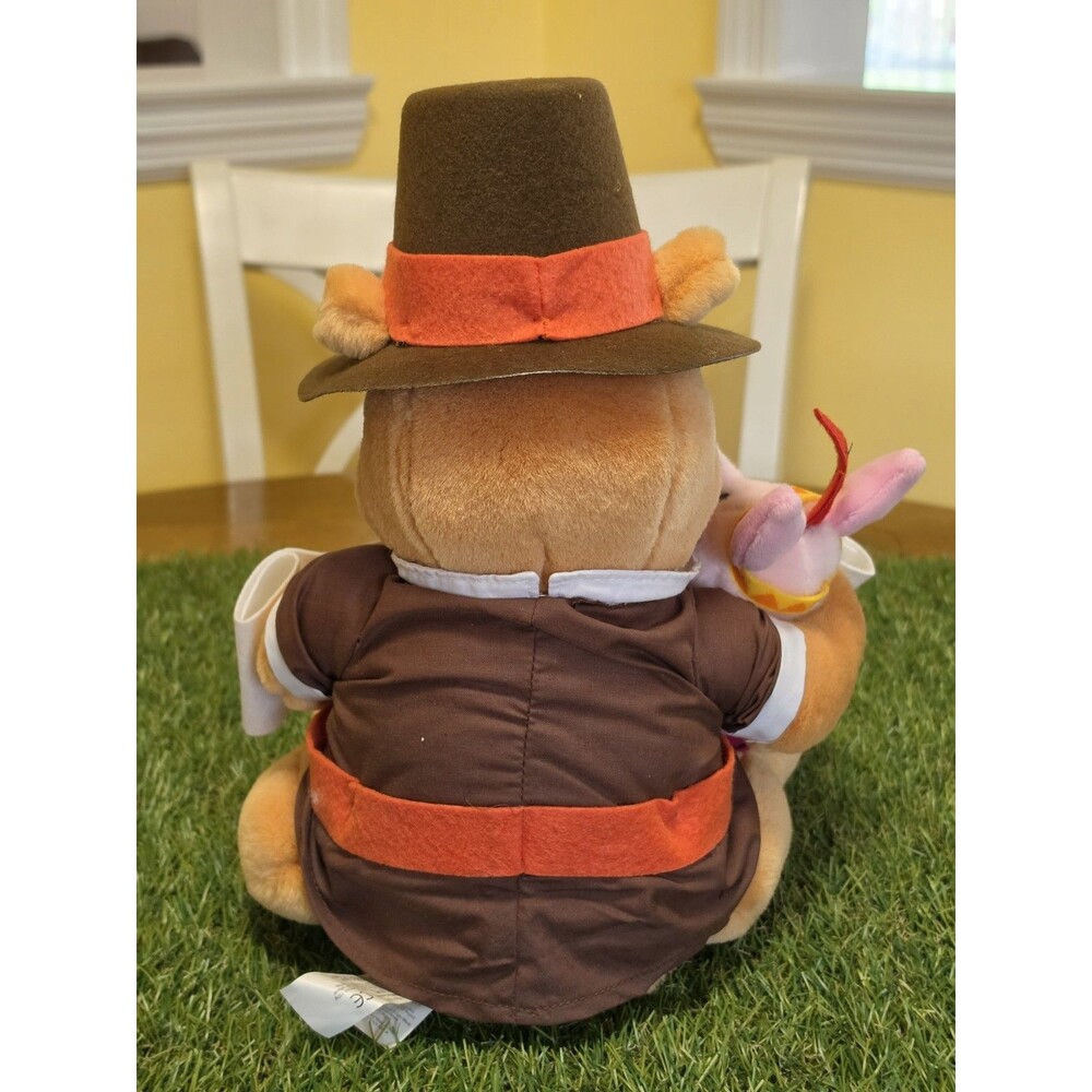 Vtg Disney Winnie the Pooh Pilgrim & Piglet Indian Thanksgiving Plush 13" W/Sign - Picture 10 of 12